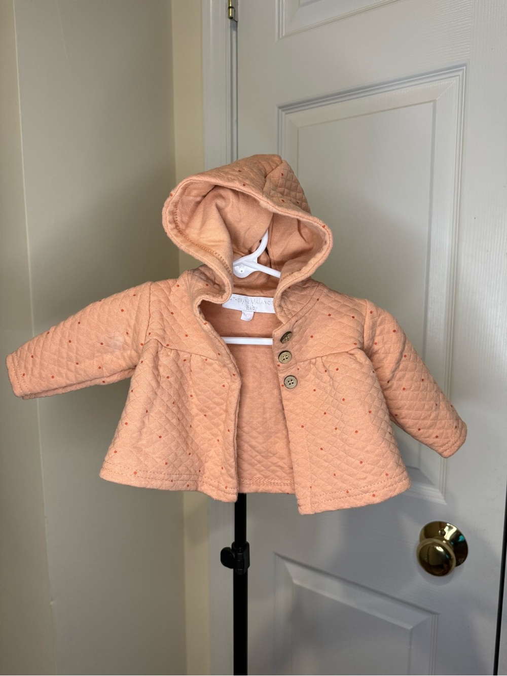 Catherine Malandrino Quilted Peach Hooded Baby Jacket